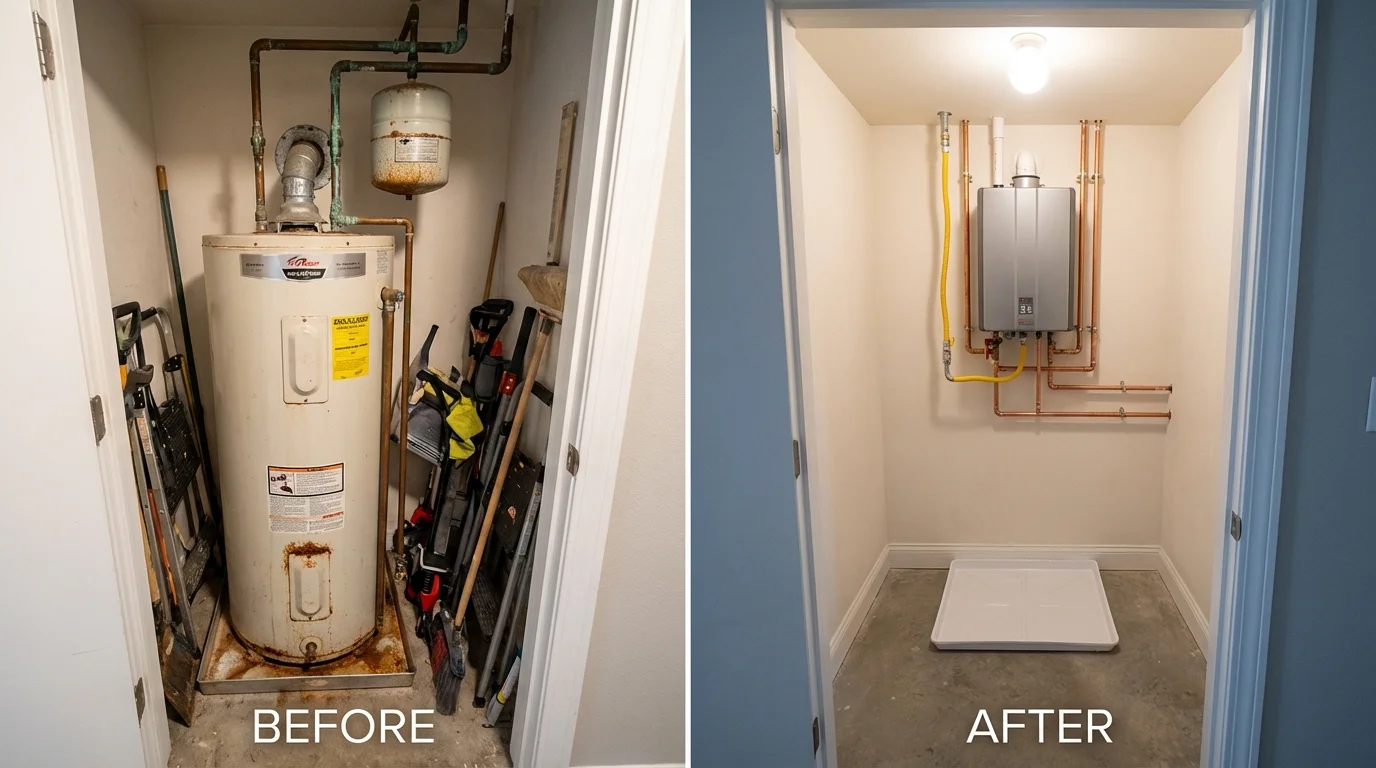 Tank water heater versus wall-mounted tankless unit comparison for Deale, MD homeowners