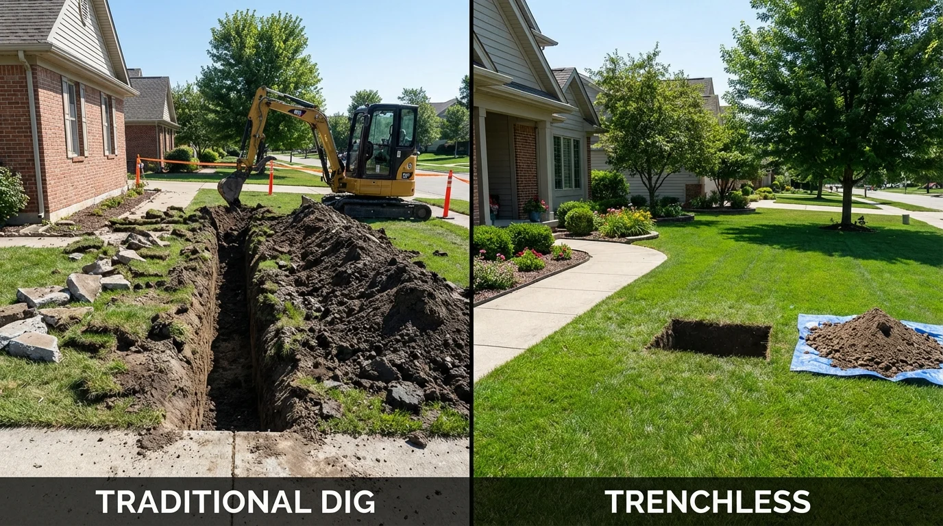 Trenchless sewer repair with minimal yard damage versus traditional excavation in Deale, MD